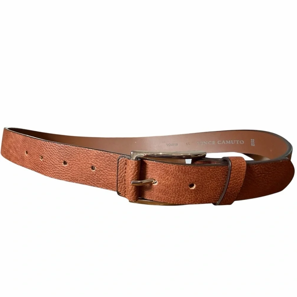 Vince Camuto Brown Genuine Leather Belt Size 32 80 Classic Silver Buckle